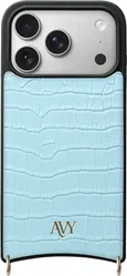 AVY Apple iPhone 17 Pro Hoesje met Koord Haakjes MagSafe Leer Croco Blauw afbeelding