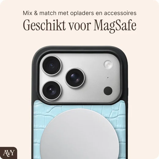AVY Apple iPhone 17 Pro Hoesje met Koord Haakjes MagSafe Leer Croco Blauw afbeelding 8
