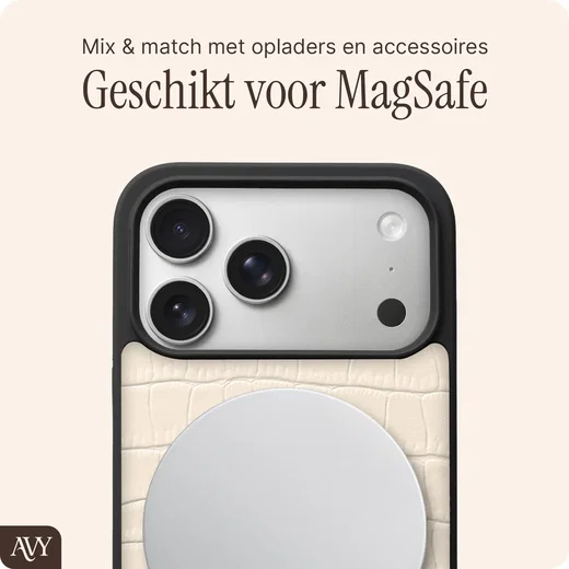AVY Apple iPhone 17 Pro Max Hoesje met Koord Haakjes MagSafe Leer Croco Beige afbeelding 8