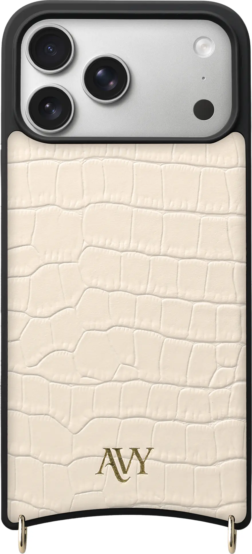 AVY Apple iPhone 17 Pro Max Hoesje met Koord Haakjes MagSafe Leer Croco Beige afbeelding 1