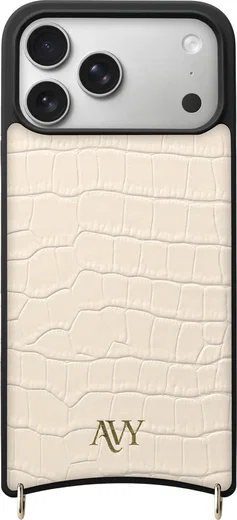 AVY Apple iPhone 17 Pro Max Hoesje met Koord Haakjes MagSafe Leer Croco Beige afbeelding 1