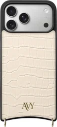 AVY Apple iPhone 17 Pro Max Hoesje met Koord Haakjes MagSafe Leer Croco Beige afbeelding