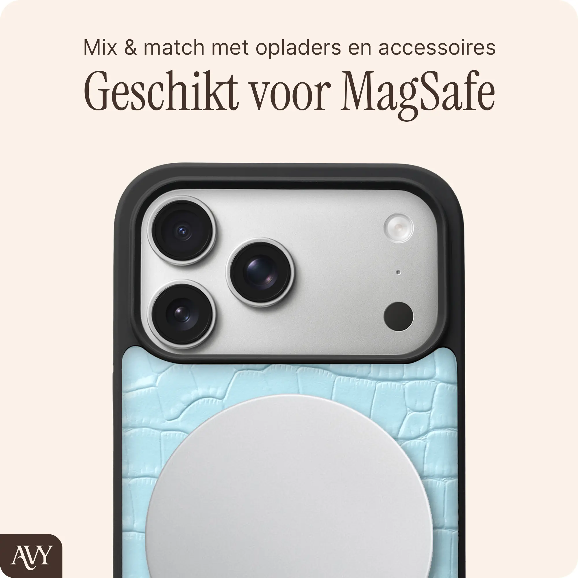 AVY Apple iPhone 17 Pro Max Hoesje met Koord Haakjes MagSafe Leer Croco Blauw afbeelding 8
