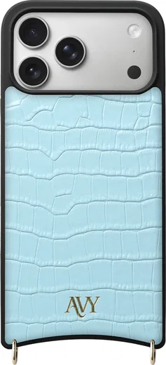 AVY Apple iPhone 17 Pro Max Hoesje met Koord Haakjes MagSafe Leer Croco Blauw afbeelding 1