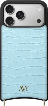 AVY Apple iPhone 17 Pro Max Hoesje met Koord Haakjes MagSafe Leer Croco Blauw