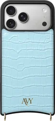 AVY Apple iPhone 17 Pro Max Hoesje met Koord Haakjes MagSafe Leer Croco Blauw afbeelding