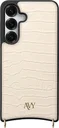 AVY Samsung Galaxy S25 / S24 Hoesje met Koord Haakjes MagSafe Leer Croco Beige