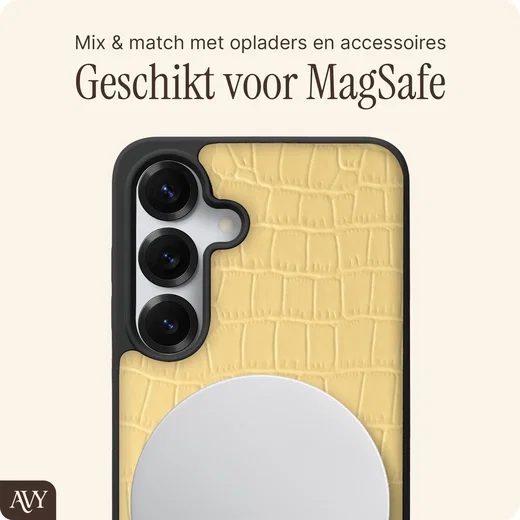 AVY Samsung Galaxy S25 / S24 Hoesje met Koord Haakjes MagSafe Leer Croco Geel afbeelding 6