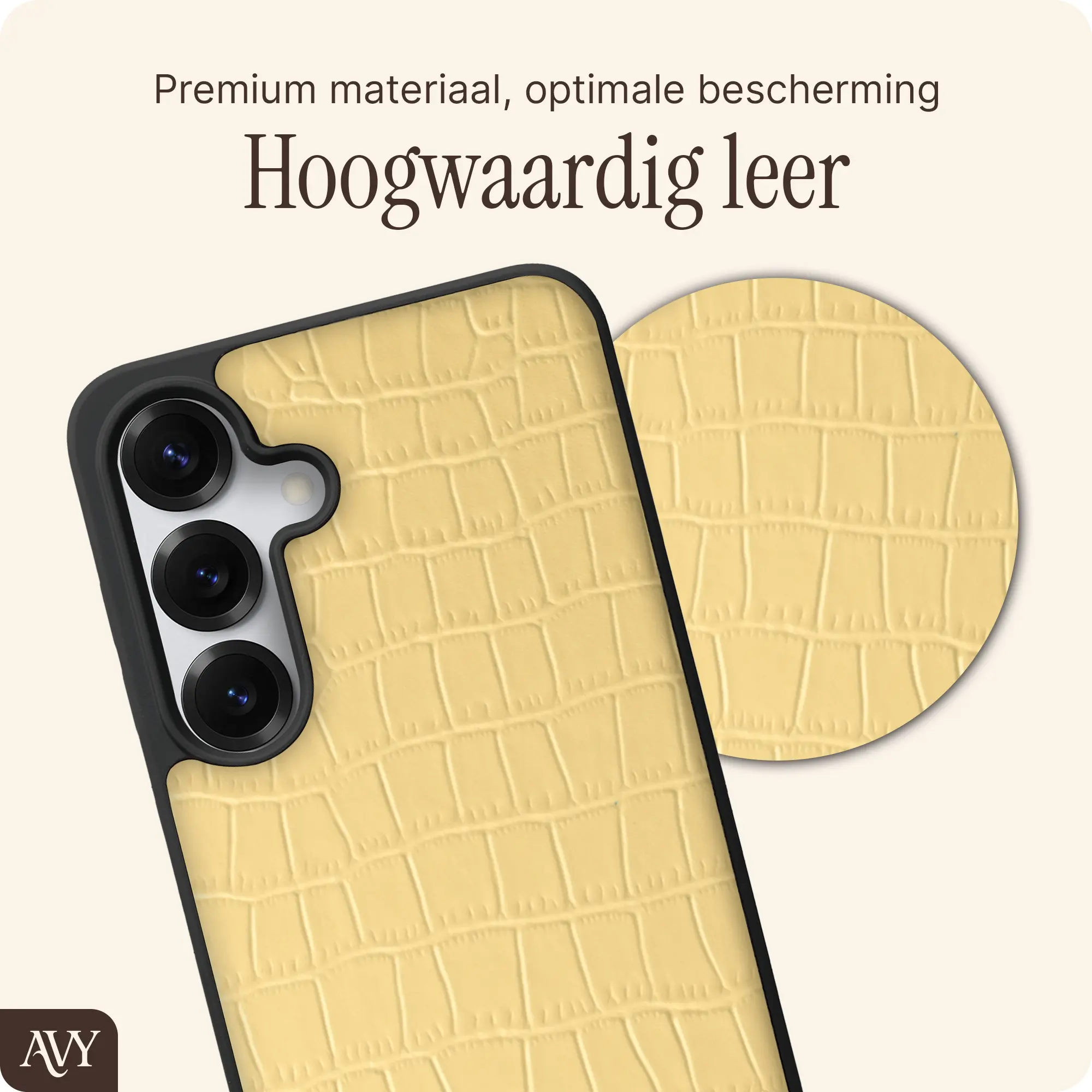 AVY Samsung Galaxy S25 / S24 Hoesje met Koord Haakjes MagSafe Leer Croco Geel afbeelding 7