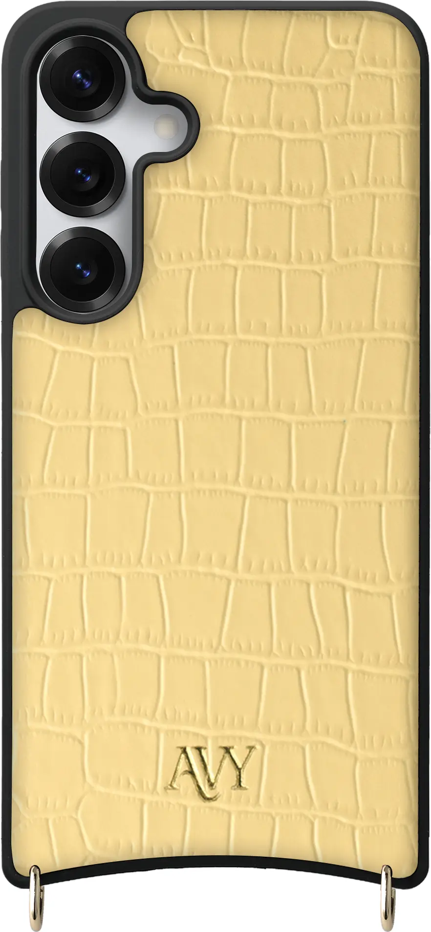 AVY Samsung Galaxy S25 / S24 Hoesje met Koord Haakjes MagSafe Leer Croco Geel afbeelding 1