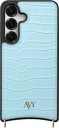 AVY Samsung Galaxy S25 / S24 Hoesje met Koord Haakjes MagSafe Leer Croco Blauw