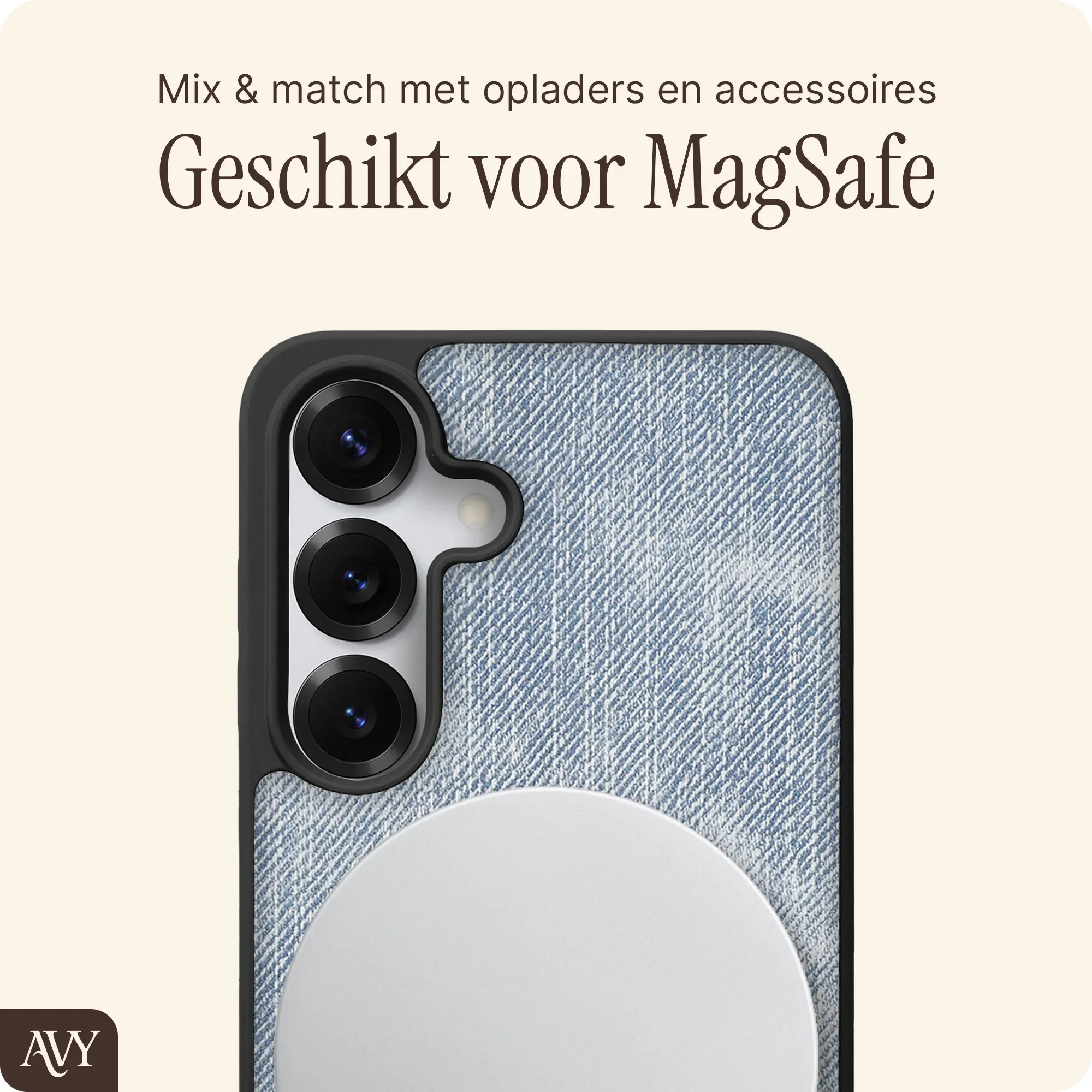 AVY Samsung Galaxy S25 / S24 Hoesje met Koord Haakjes MagSafe Denim afbeelding 6
