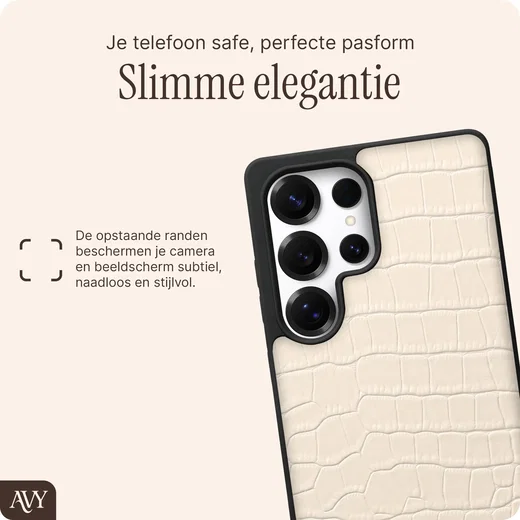 AVY Samsung Galaxy S25 Ultra Hoesje met Koord Haakjes MagSafe Leer Croco Beige afbeelding 8