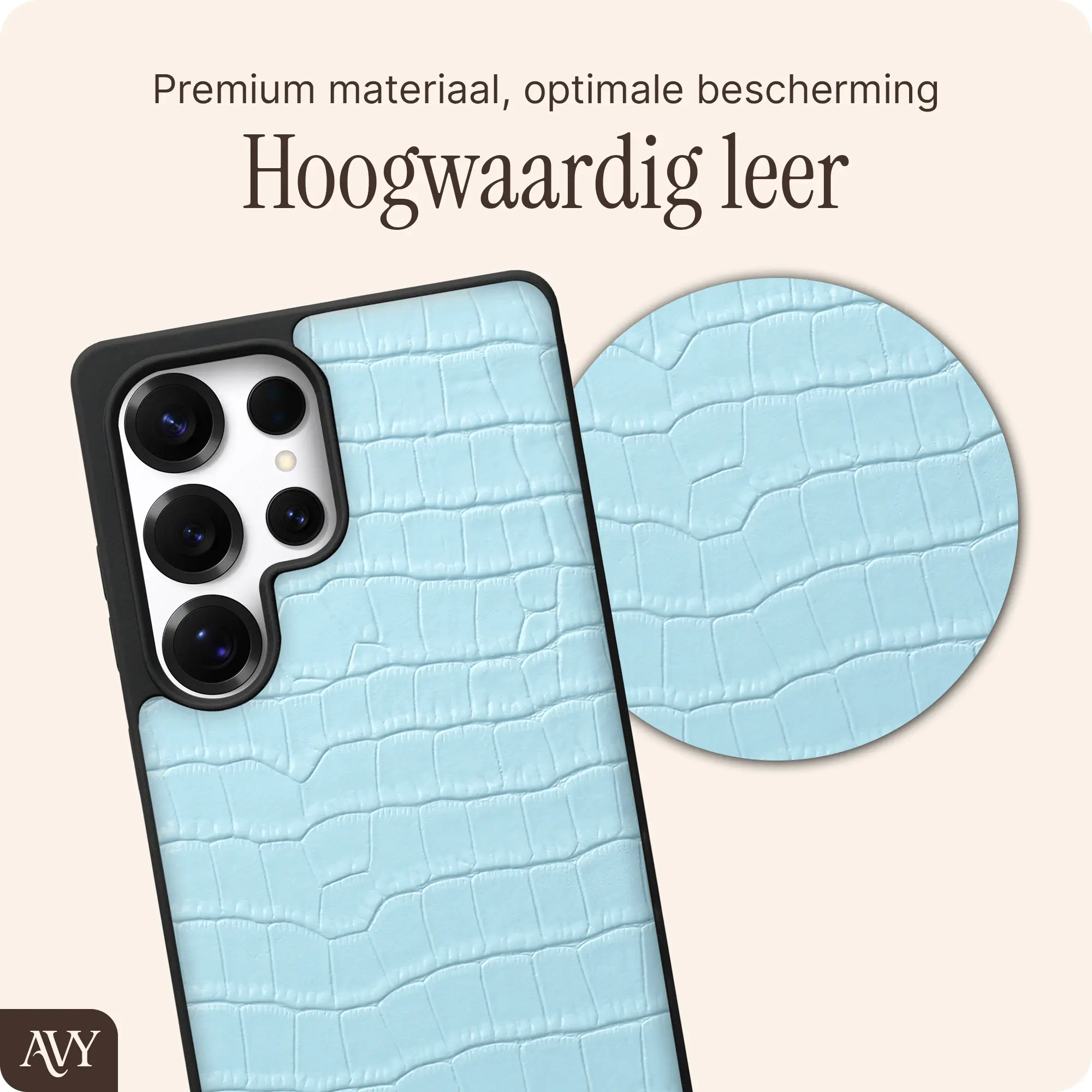 AVY Samsung Galaxy S25 Ultra Hoesje met Koord Haakjes MagSafe Leer Croco Blauw afbeelding 6
