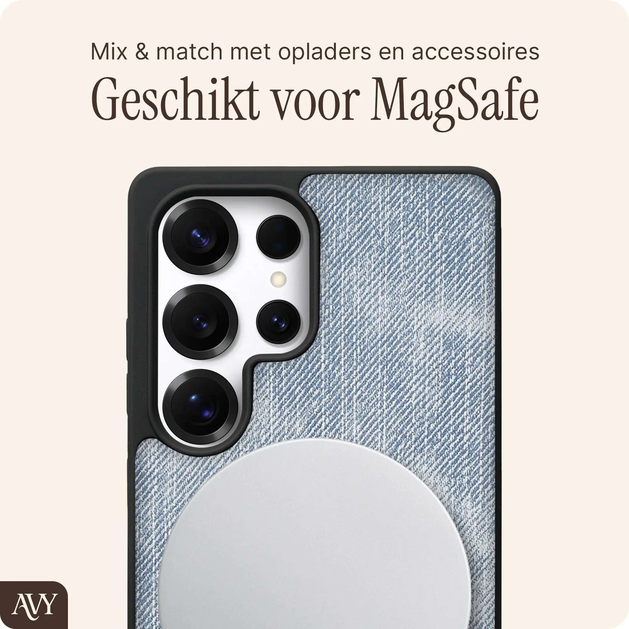 AVY Samsung Galaxy S25 Ultra Hoesje met Koord Haakjes MagSafe Denim afbeelding 7