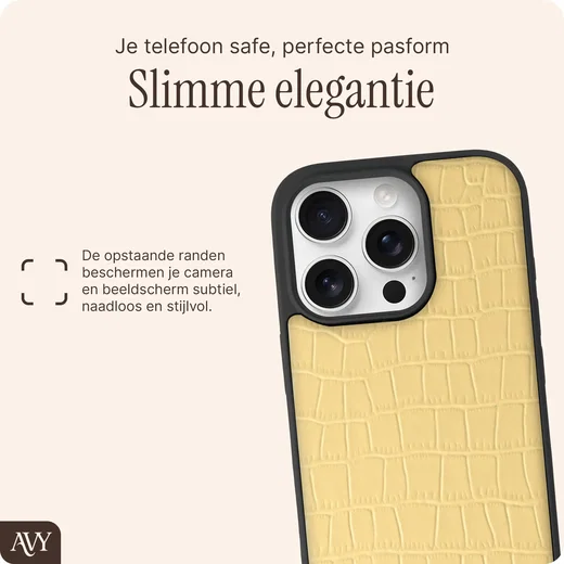 AVY Apple iPhone 16 Pro Hoesje met Koord Haakjes MagSafe Leer Croco Geel afbeelding 9
