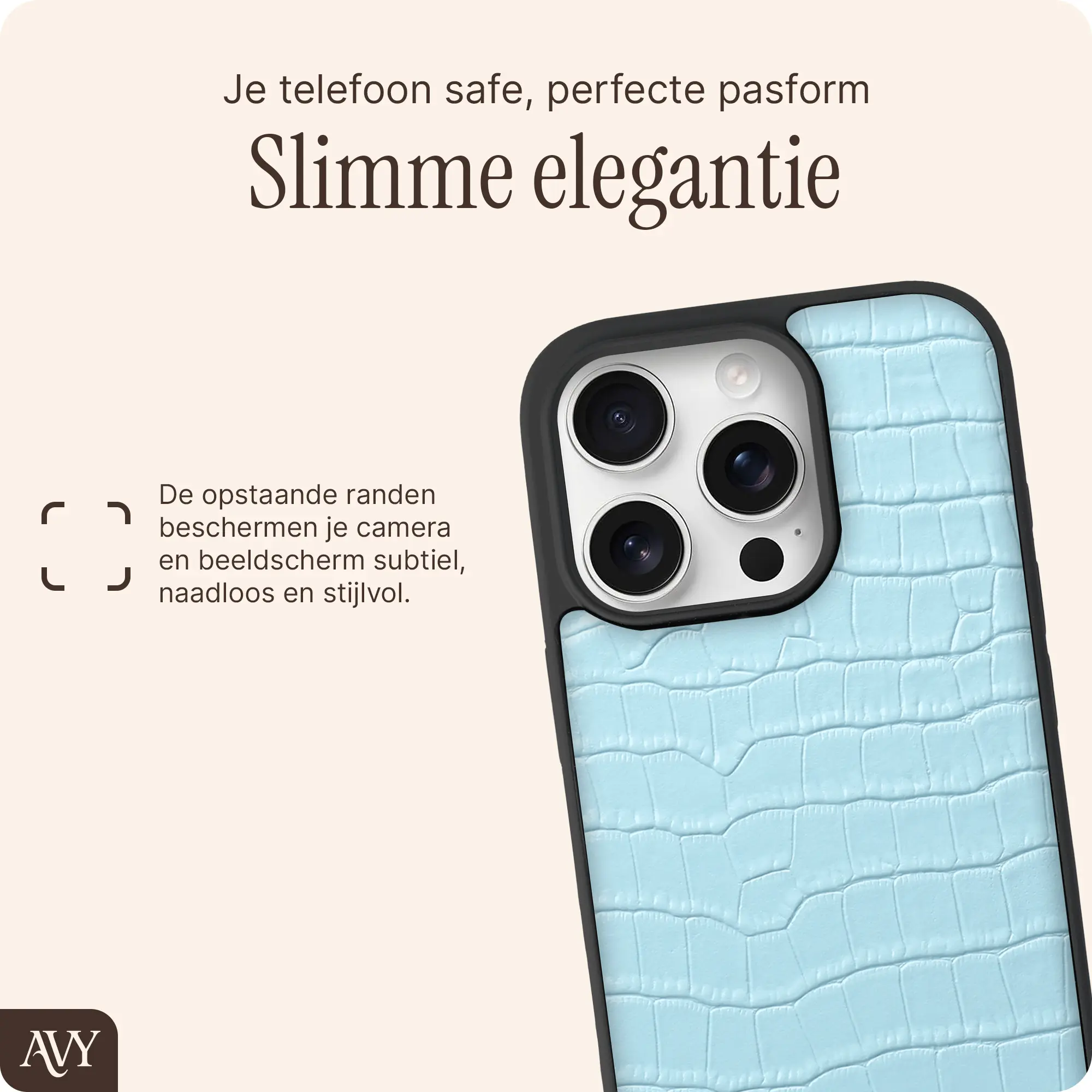AVY Apple iPhone 16 Pro Hoesje met Koord Haakjes MagSafe Leer Croco Blauw afbeelding 9