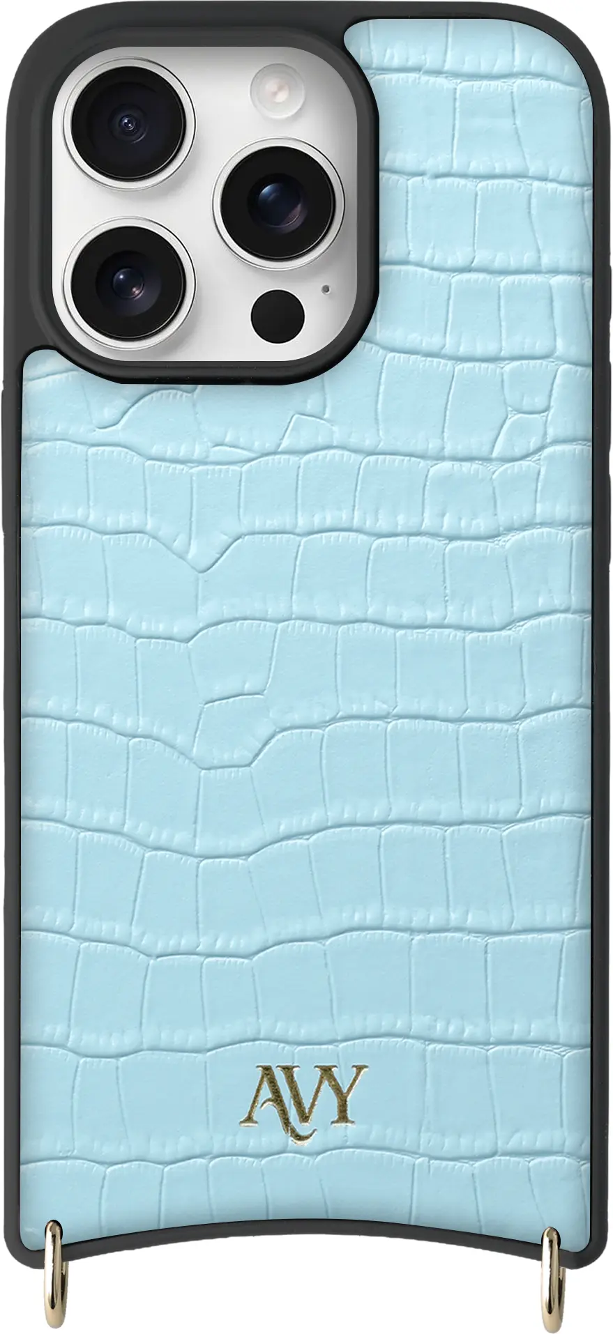 AVY Apple iPhone 16 Pro Hoesje met Koord Haakjes MagSafe Leer Croco Blauw afbeelding 1