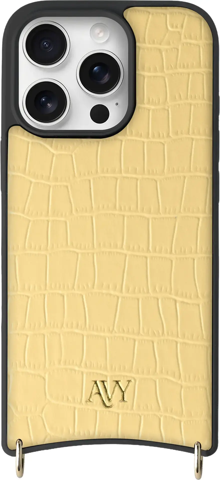 AVY Apple iPhone 16 Pro Max Hoesje met Koord Haakjes MagSafe Leer Croco Geel afbeelding 1