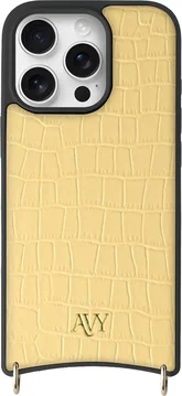 AVY Apple iPhone 16 Pro Max Hoesje met Koord Haakjes MagSafe Leer Croco Geel