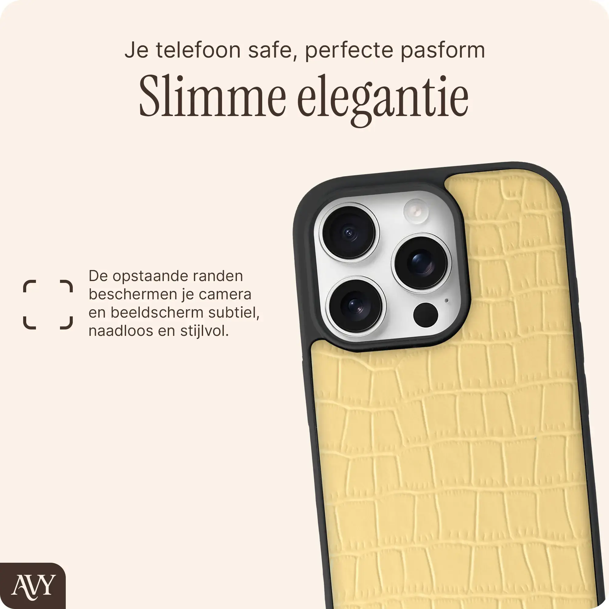 AVY Apple iPhone 16 Pro Max Hoesje met Koord Haakjes MagSafe Leer Croco Geel afbeelding 9