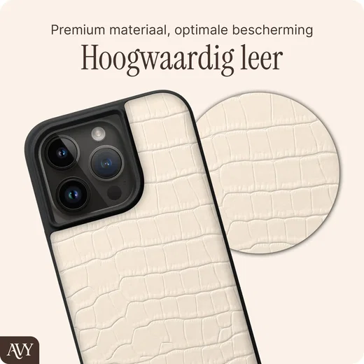 AVY Apple iPhone 15 Pro Hoesje met Koord Haakjes MagSafe Leer Croco Beige afbeelding 7