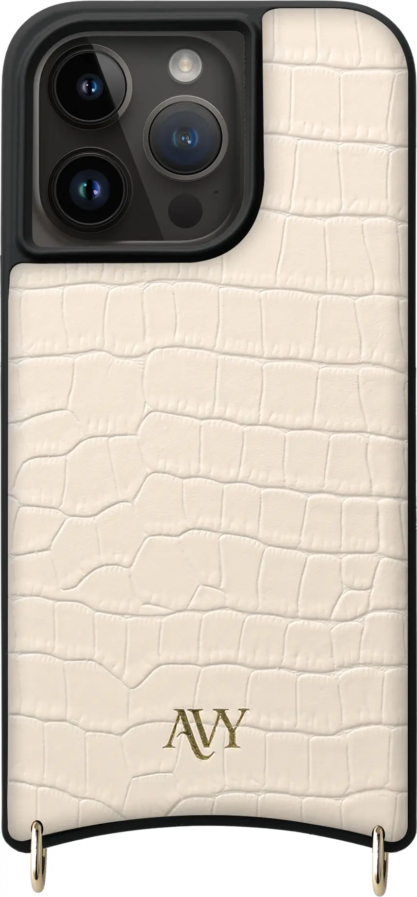 AVY Apple iPhone 15 Pro Hoesje met Koord Haakjes MagSafe Leer Croco Beige afbeelding 1