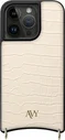AVY Apple iPhone 15 Pro Hoesje met Koord Haakjes MagSafe Leer Croco Beige