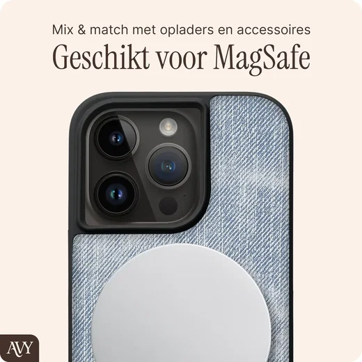 AVY Apple iPhone 15 Pro Hoesje met Koord Haakjes MagSafe Denim afbeelding 8