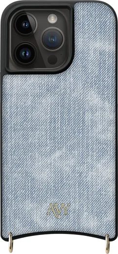 AVY Apple iPhone 15 Pro Hoesje met Koord Haakjes MagSafe Denim afbeelding 1