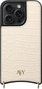 AVY Apple iPhone 15 Pro Max Hoesje met Koord Haakjes MagSafe Leer Croco Beige