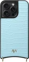 AVY Apple iPhone 15 Pro Max Hoesje met Koord Haakjes MagSafe Leer Croco Blauw