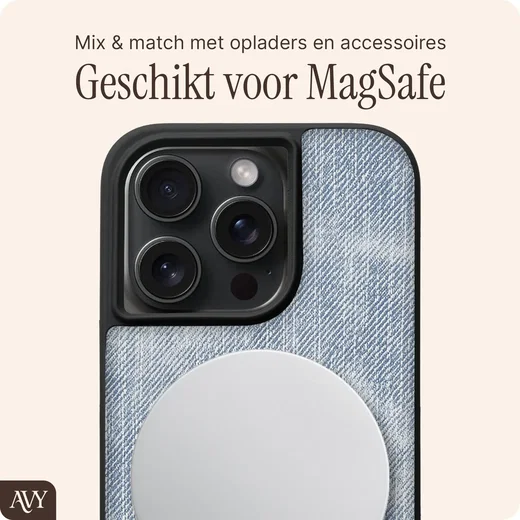 AVY Apple iPhone 15 Pro Max Hoesje met Koord Haakjes MagSafe Denim afbeelding 8