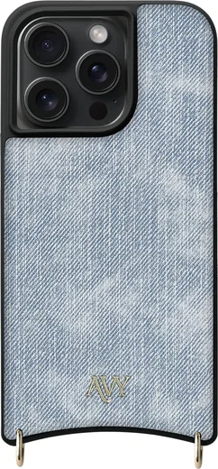 AVY Apple iPhone 15 Pro Max Hoesje met Koord Haakjes MagSafe Denim afbeelding 1