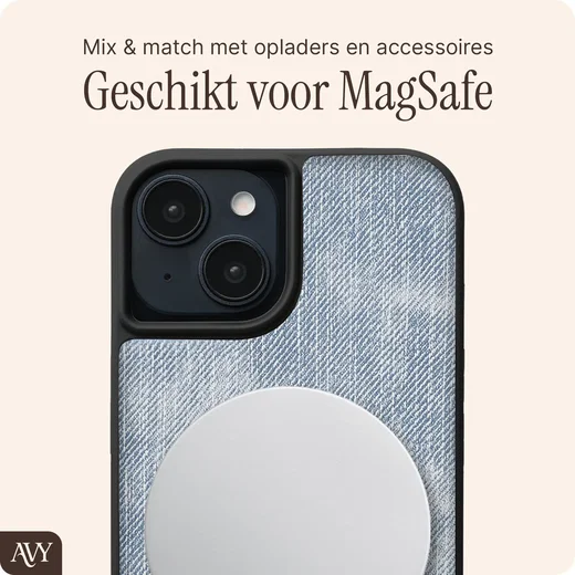 AVY Apple iPhone 14 / 13 Hoesje met Koord Haakjes MagSafe Denim afbeelding 7
