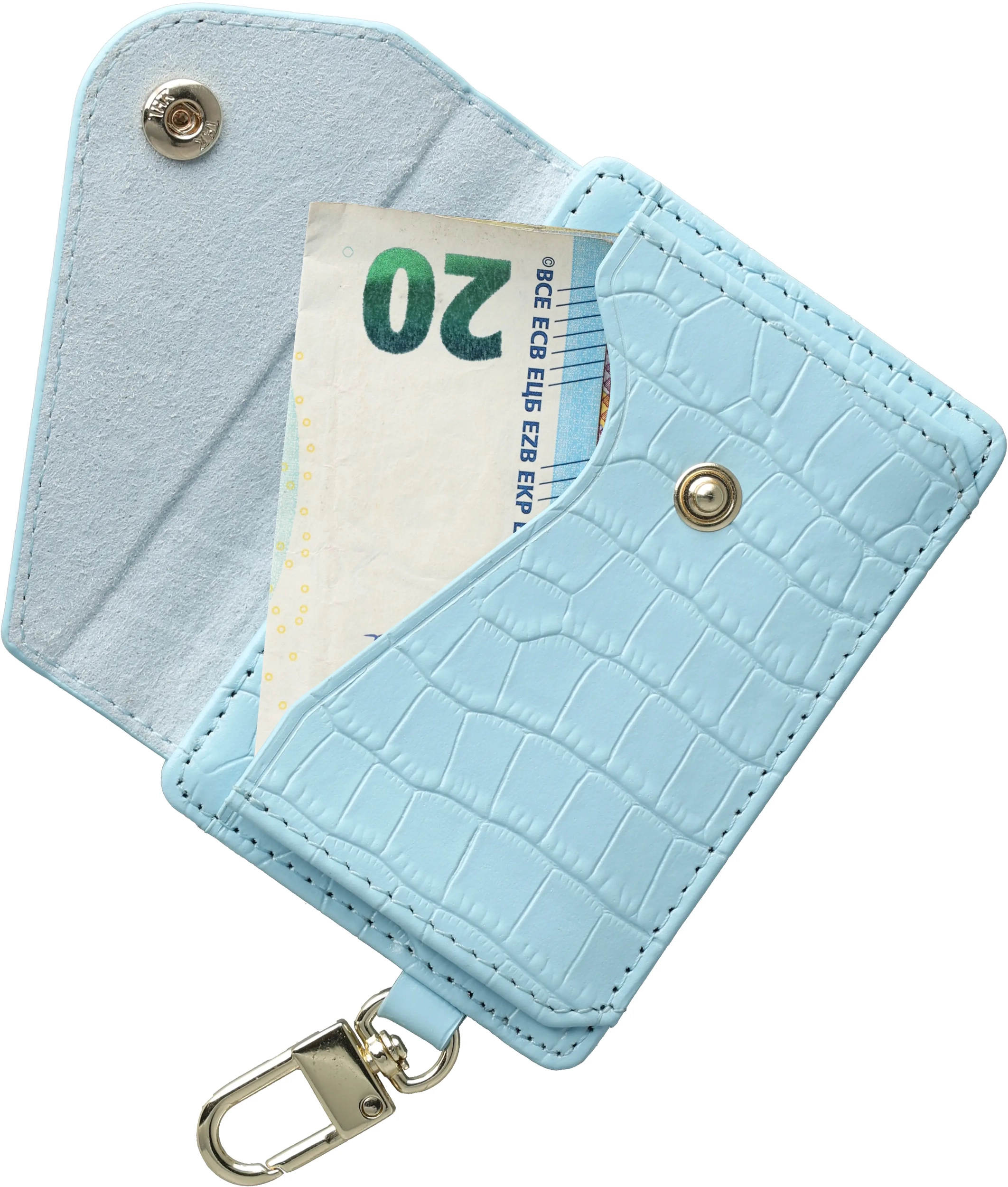 AVY MagSafe Kaarthouder / Pasjeshouder met Drukknoop en Haakje Leer Croco Blauw afbeelding 9