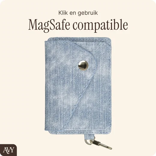 AVY MagSafe Kaarthouder / Pasjeshouder met Drukknoop en Haakje Denim afbeelding 4