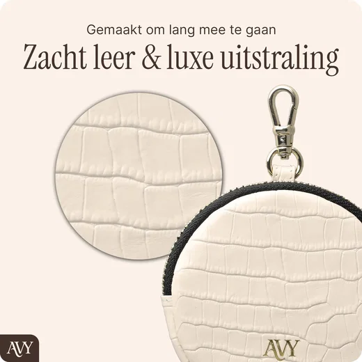 AVY Mini Telefoontasje / Phone Bag Pouch met Rits en Haakje Leer Croco Beige afbeelding 2