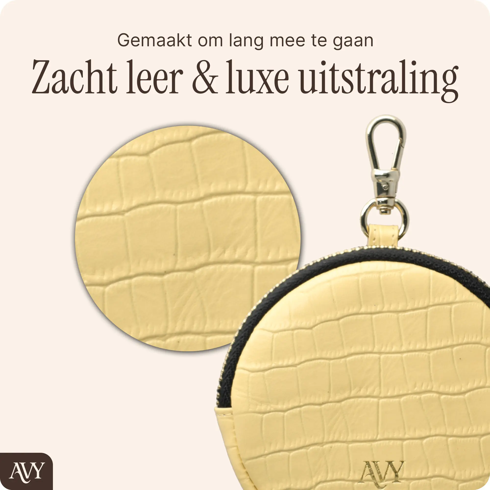 AVY Mini Telefoontasje / Phone Bag Pouch met Rits en Haakje Leer Croco Geel afbeelding 4