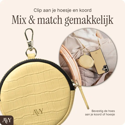 AVY Mini Telefoontasje / Phone Bag Pouch met Rits en Haakje Leer Croco Geel afbeelding 7
