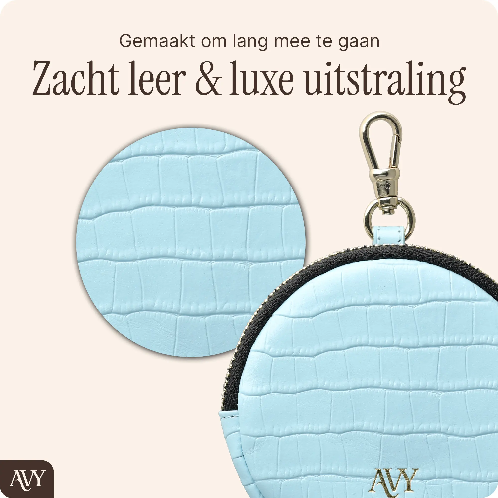AVY Mini Telefoontasje / Phone Bag Pouch met Rits en Haakje Leer Croco Blauw afbeelding 4