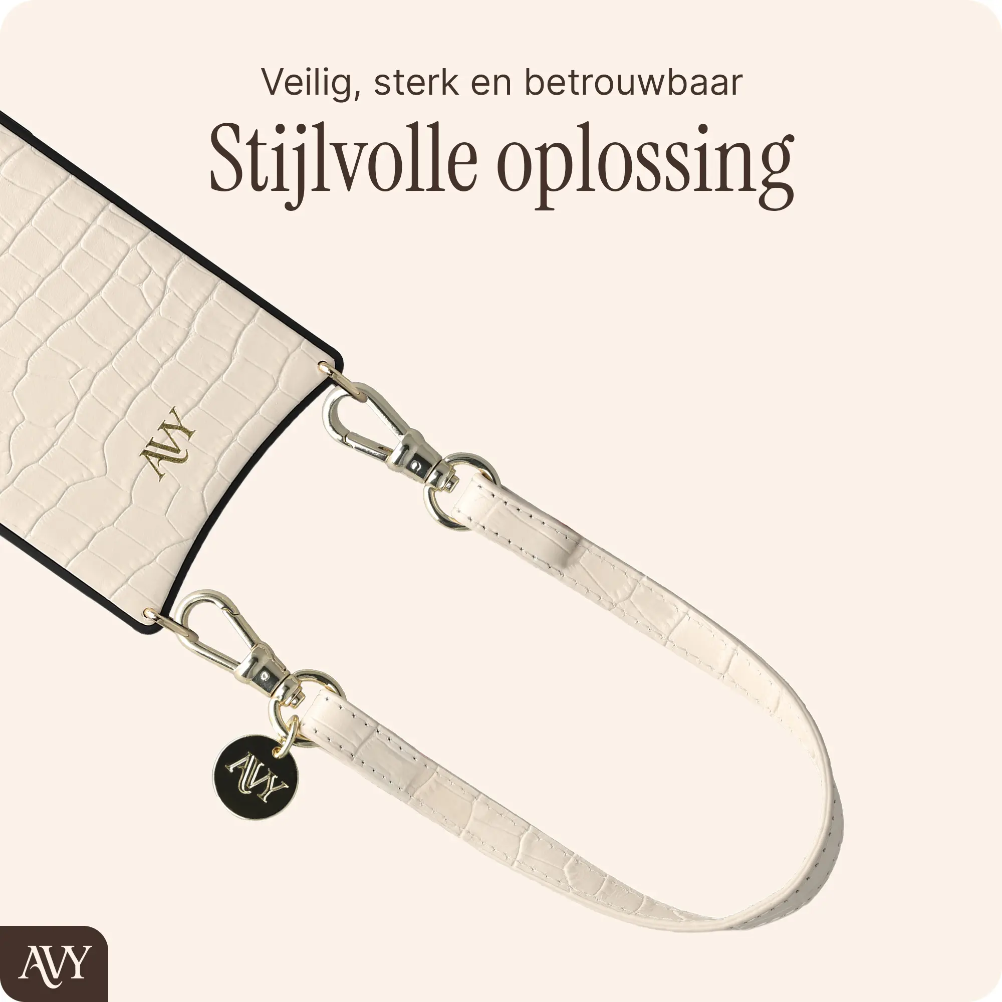 AVY Armband / Polsband Telefoonkoord (30CM) Leather Croco Beige afbeelding 5