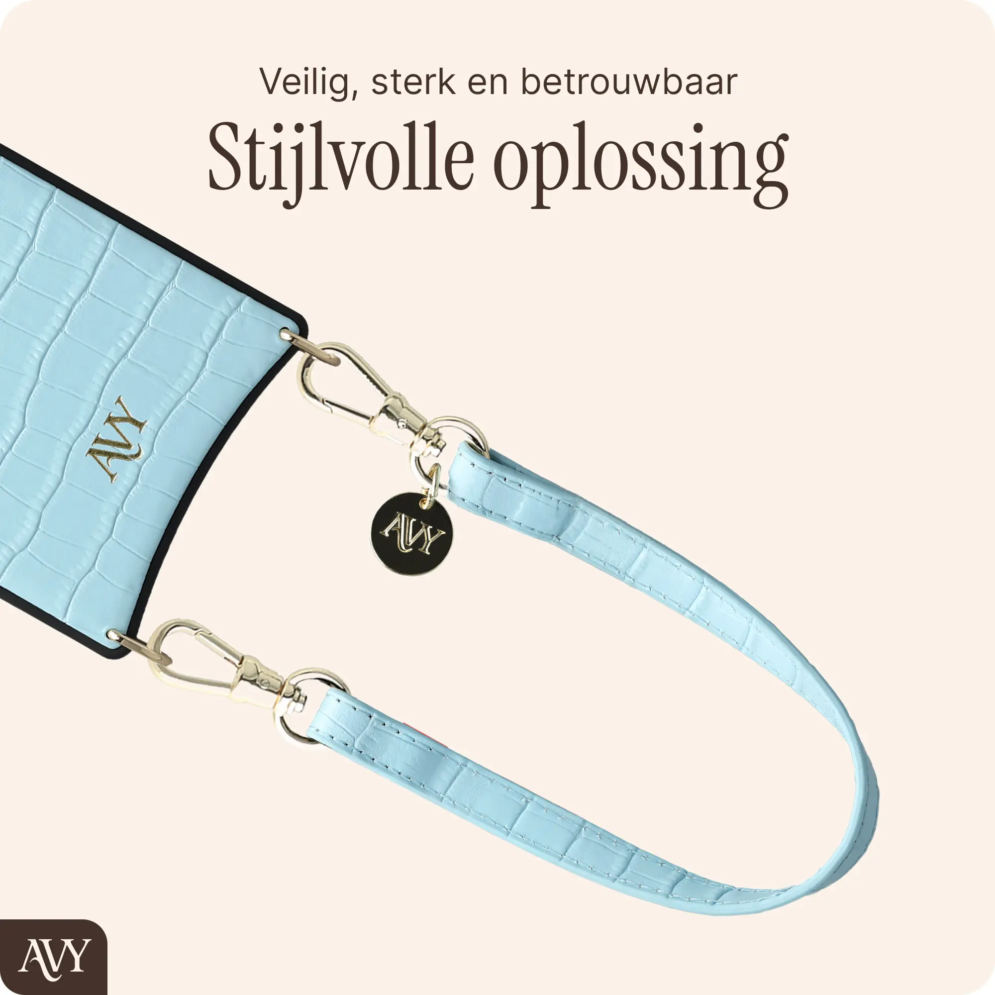 AVY Armband / Polsband Telefoonkoord (30CM) Leather Croco Blauw afbeelding 5