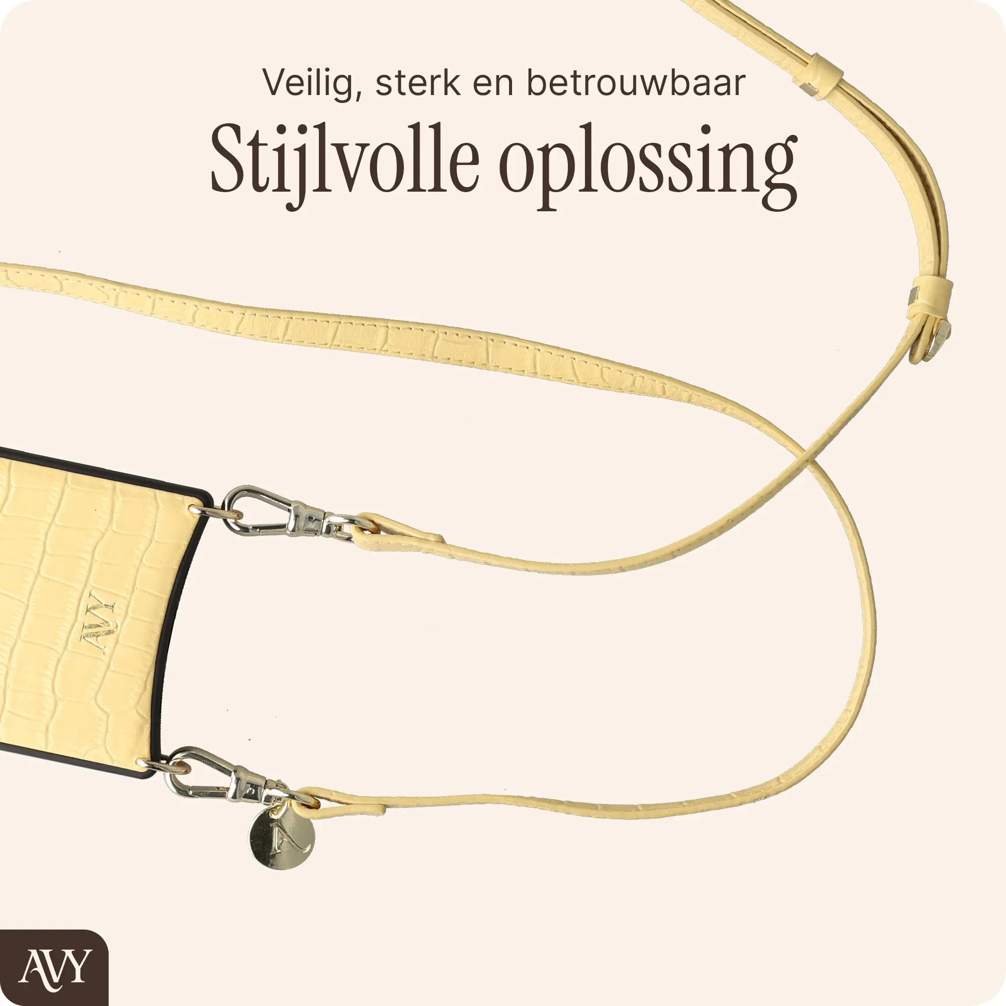 AVY Verstelbaar Crossbody Telefoonkoord (130CM) Leather Croco Geel afbeelding 5