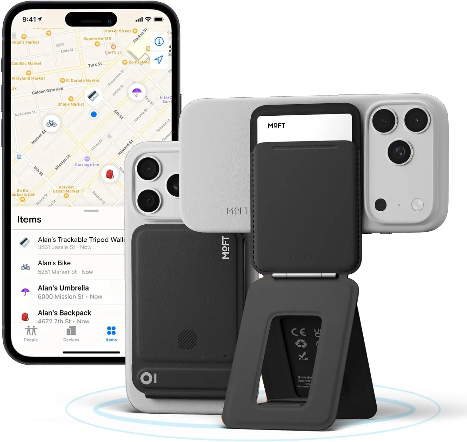 MOFT Tripod Wallet MOVAS MagSafe Kaarthouder met Standaard en Zoek Mijn Zwart afbeelding 1