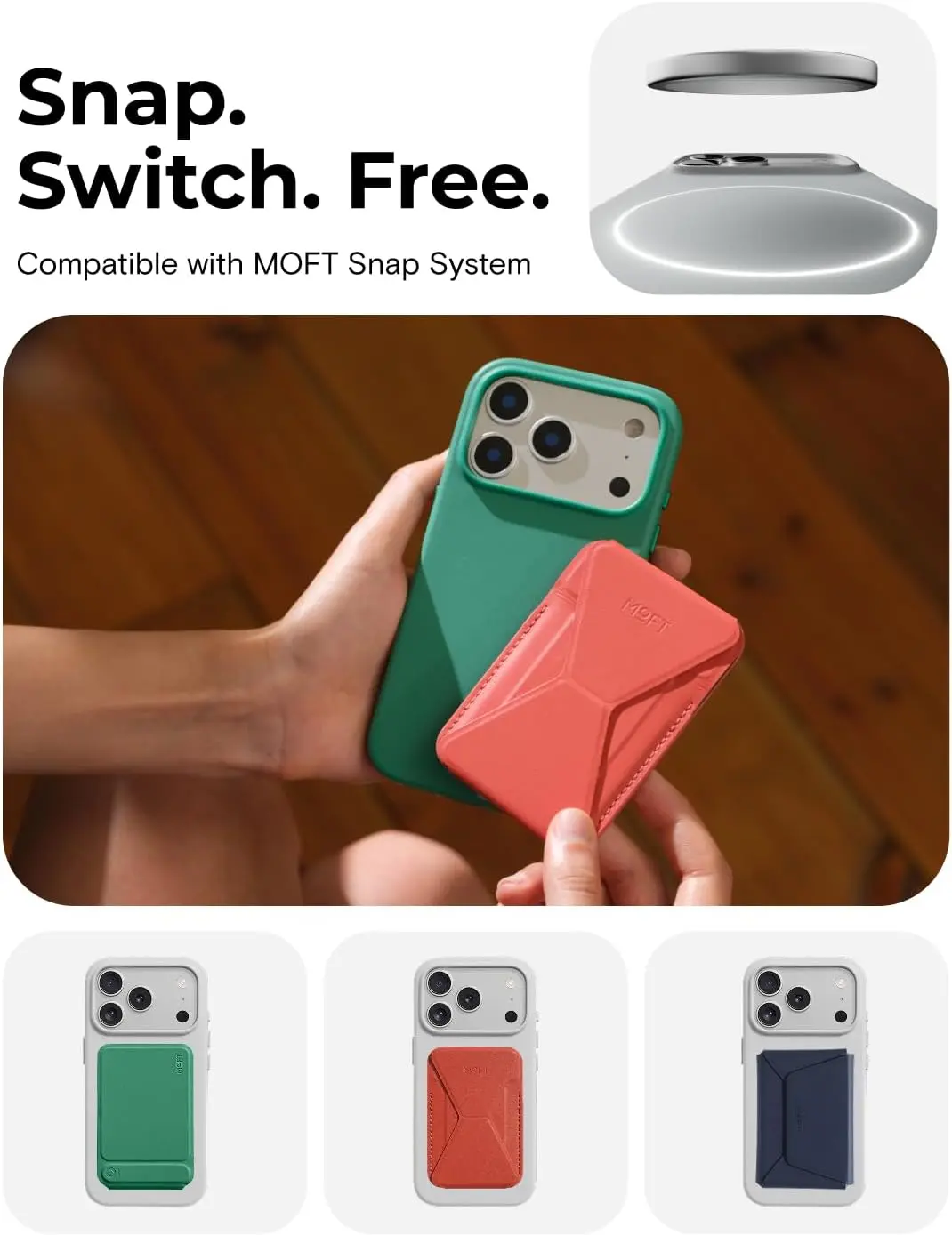 MOFT MOVAS Snap iPhone 17 Pro Max Hoesje MagSafe Vegan Leer Back Cover Roze afbeelding 5