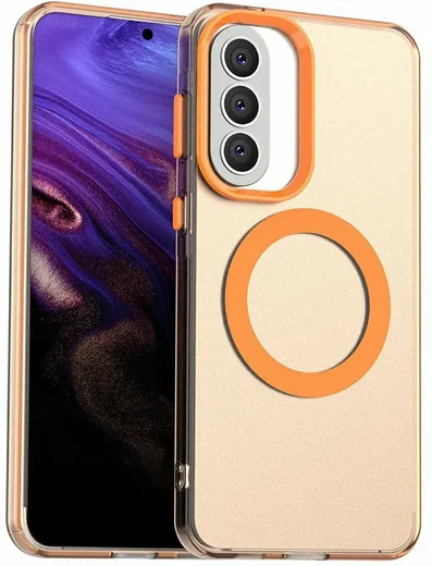 Samsung Galaxy A57 Hoesje MagSafe Backcover Semi-Transparant & Oranje afbeelding 1