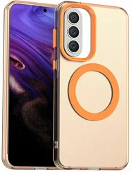Samsung Galaxy A57 Hoesje MagSafe Backcover Semi-Transparant & Oranje afbeelding