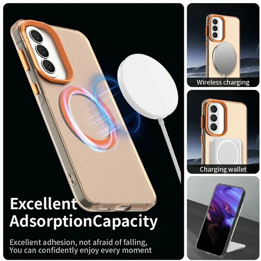 Samsung Galaxy A57 Hoesje MagSafe Backcover Semi-Transparant & Oranje afbeelding 2