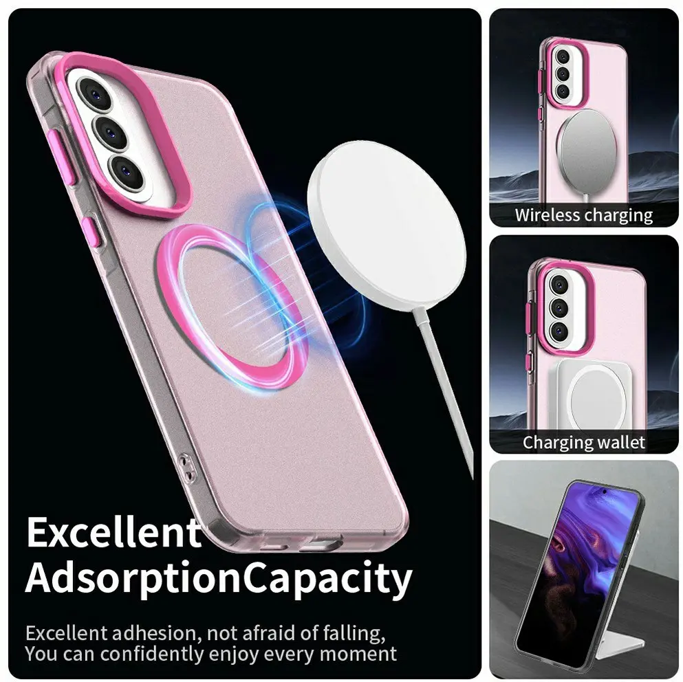 Samsung Galaxy A57 Hoesje MagSafe Backcover Semi-Transparant & Roze afbeelding 2